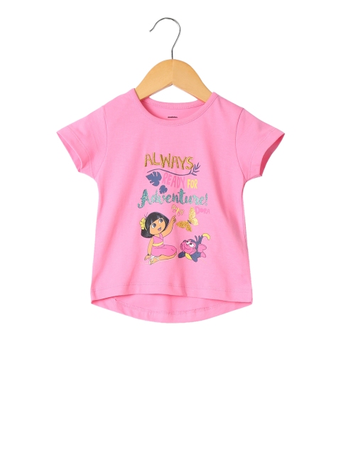 Colt Girls Pink Dora Printed Round Neck T-shirt