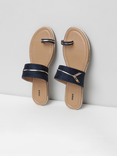 max Women Navy Blue Solid One Toe Flats