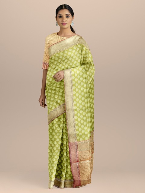 

BharatSthali Green Woven Design Silk Cotton Banarasi Sustainable Saree