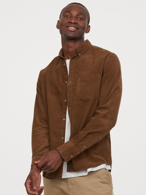 

H&M Men Brown Corduroy Shirt Regular Fit