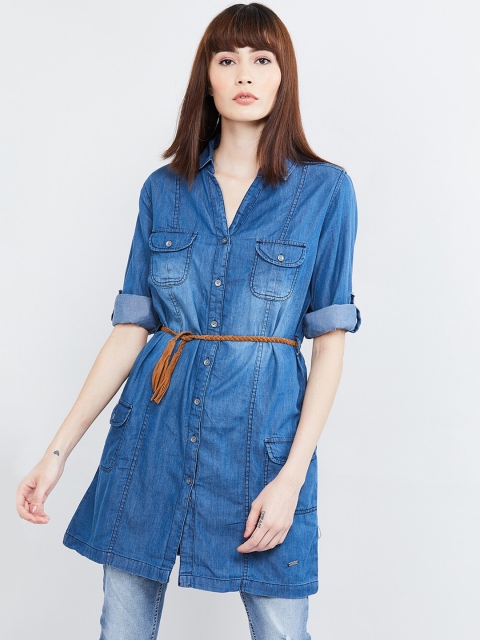 

MAX Women Blue Solid Stonewashed Denim Tunic