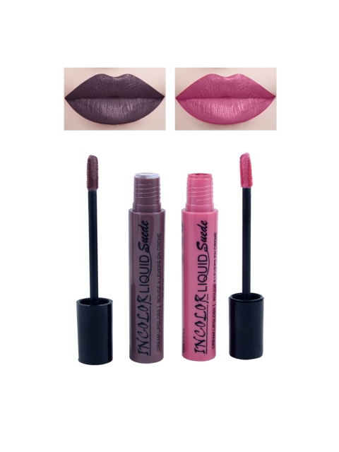 INCOLOR Pack of 2 Liquid Suede Lip Gloss 7 & 11 - 6 ml each, Brown