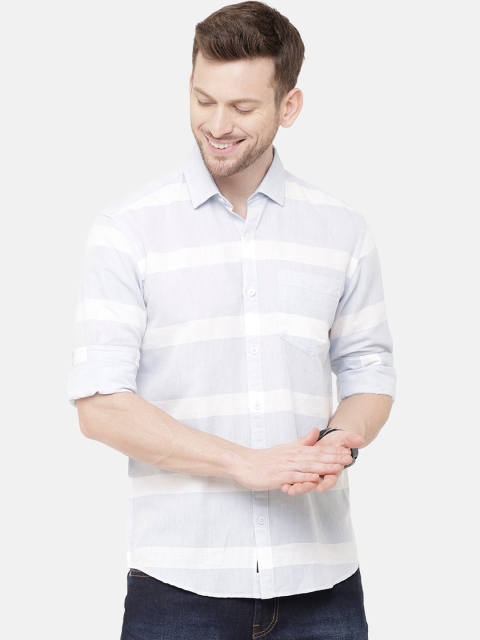 

CAVALLO by Linen Club Men Blue & White Regular Fit Striped Casual Shirt