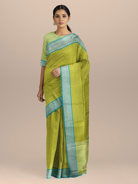 

BharatSthali Green Silk Cotton Woven Design Kanjeevaram Sustainable Saree