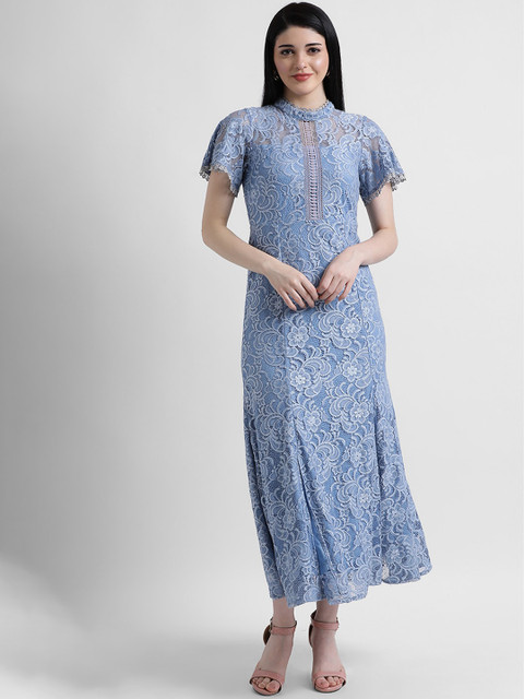 

Zink London Women Blue Self Design Lace Maxi Dress