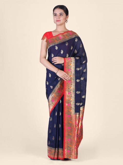 

Hastakala Navy Blue & Red Pashmina Woven Design Handloom Saree