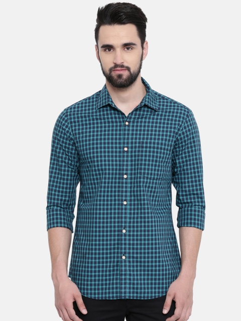 

IMYOUNG Men Blue Slim Fit Checked Casual Shirt
