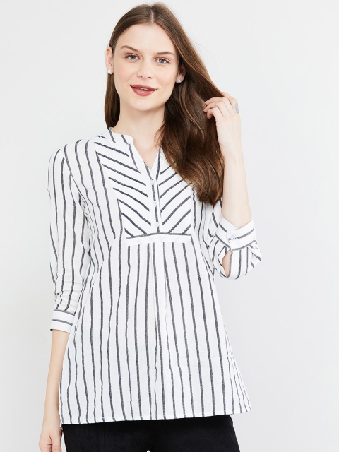 

max Women White Striped Tunic, Off white