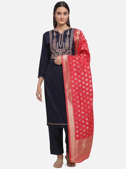 

DIVASTRI Navy Blue Cotton Blend Unstitched Dress Material