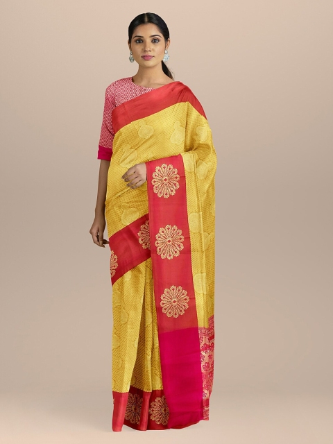 

BharatSthali Yellow & Red Silk Cotton Woven Design Saree
