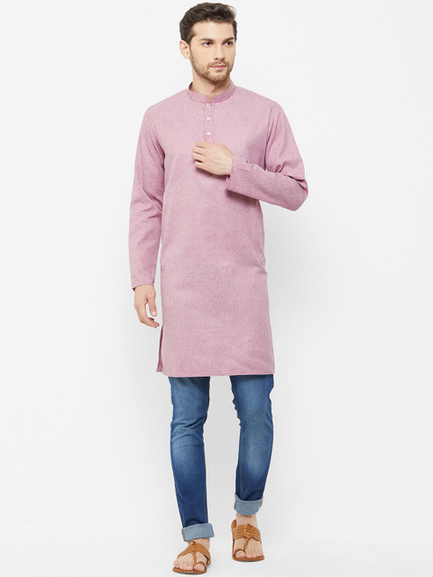 

irin Men Pink Solid Straight Kurta