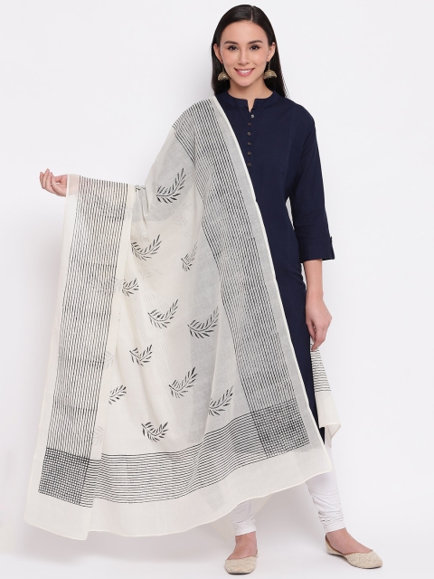 

Shakumbhari White Hand Block Printed Cotton Dupatta