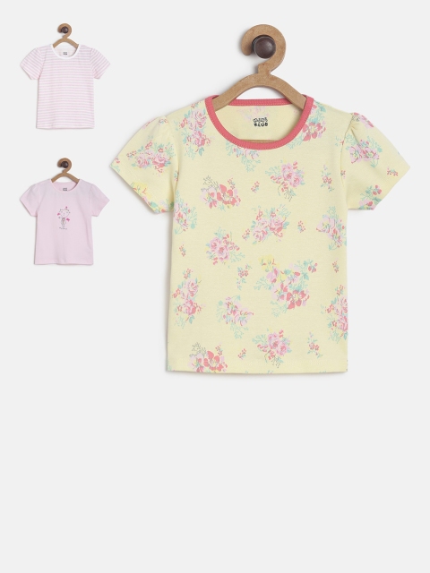 

MINI KLUB Infant Girls Pack of 3 Printed Round Neck T-shirts, Pink