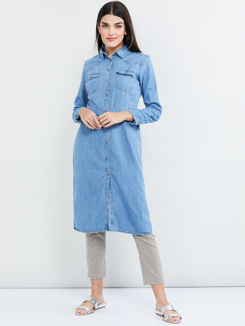 

max Women Blue Solid Denim Tunic