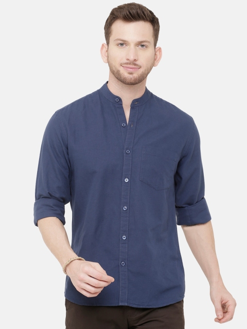 

CAVALLO by Linen Club Men Cotton Linen Navy Blue Regular Fit Solid Casual Shirt