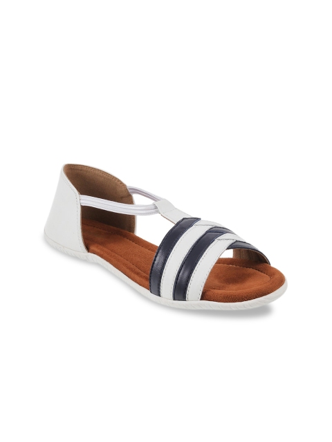 

Mochi Women White & Navy Blue Colourblocked Open Toe Flats