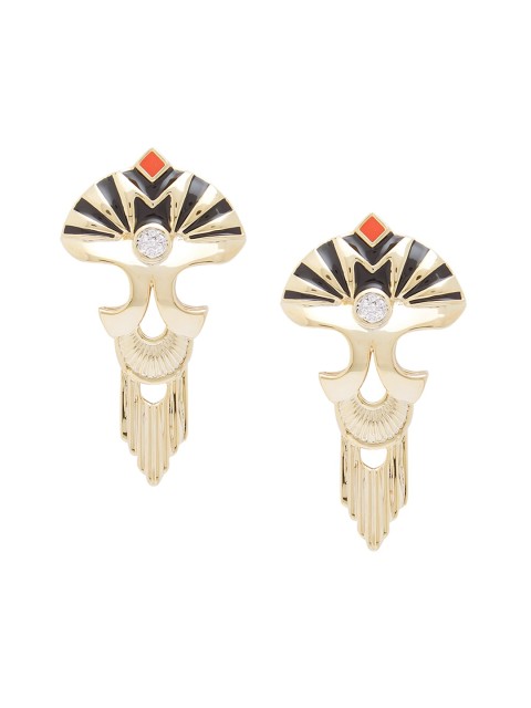

shaze Gold-Plated & Black Contemporary Drop Earrings
