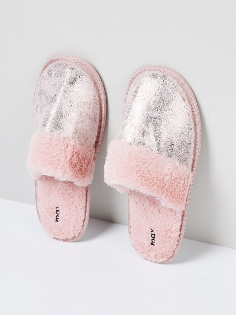 

max Women Pink & Silver-Toned Embellished Room Slippers