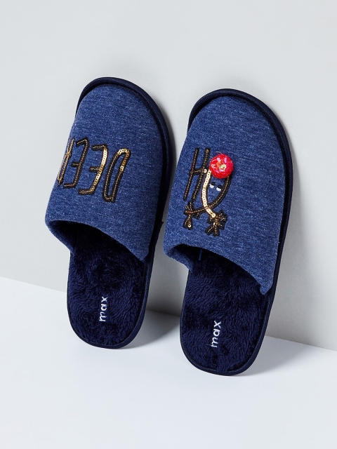 

max Women Navy Blue Embellished Room Slippers