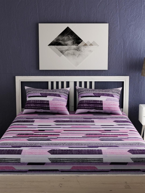 

EverHOME Multicoloured Abstract 144 TC Cotton 1 Queen Bedsheet with 2 Pillow Covers, Multi