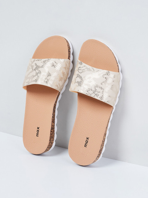 

max Women Beige Printed Open Toe Flats