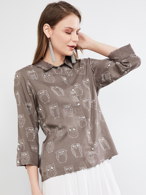 

max Women Taupe Printed Shirt Style Top