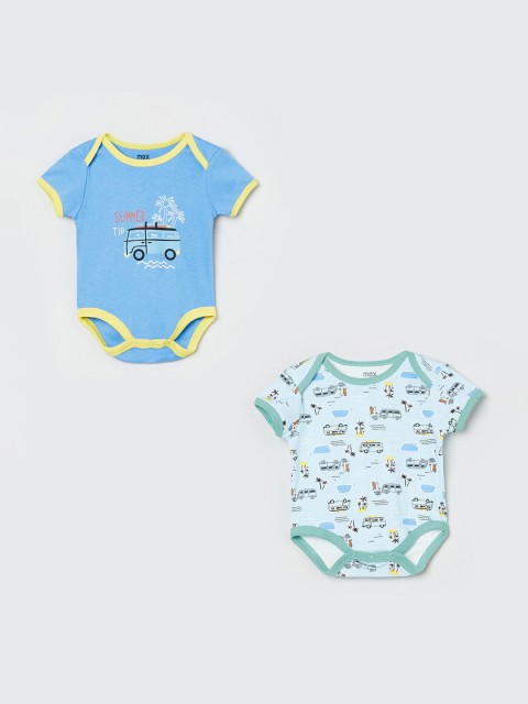 

max Infant Boys Pack Of 2 Printed Bodysuits, Blue