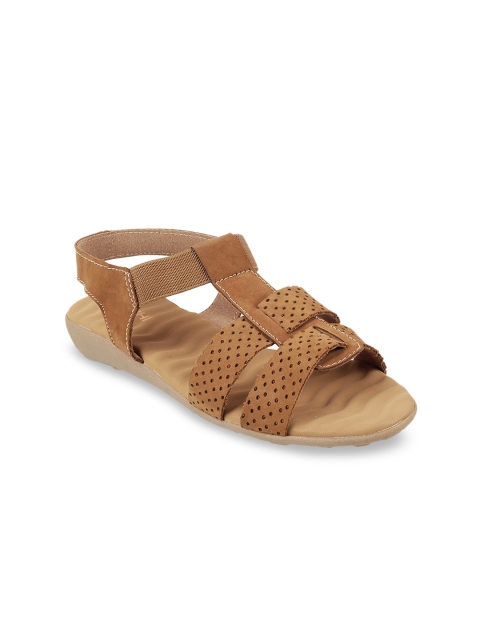 

Mochi Women Brown Textured Leather Open Toe Flats