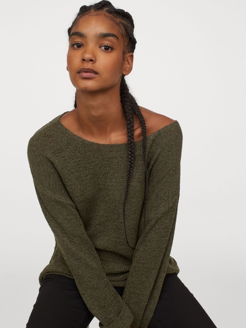 

H&M Women Olive Green Loose-Knit Jumper