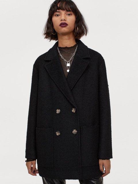 

H&M Women Black Wool-Blend Coat