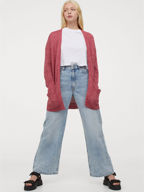 

H&M Women Pink Solid Knitted Cardigan