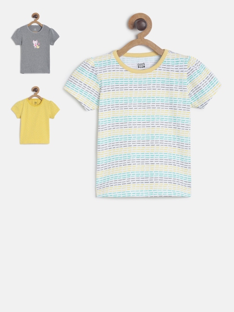 

MINI KLUB Girls Pack Of 3 Printed Pure Cotton Top, Yellow