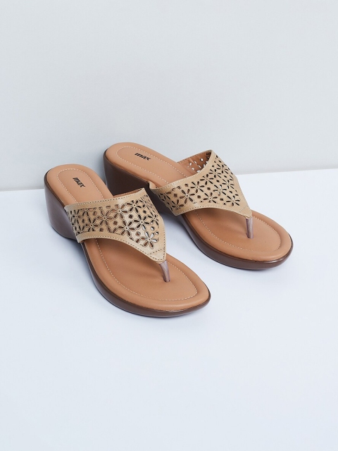 

max Women Beige Solid Laser Cut Heels