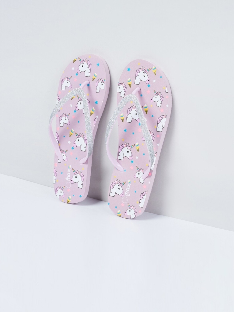 

max Women Lavender Printed Thong Flip-Flops