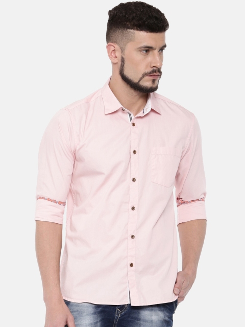 

IMYOUNG Men Pink Slim Fit Solid Casual Shirt