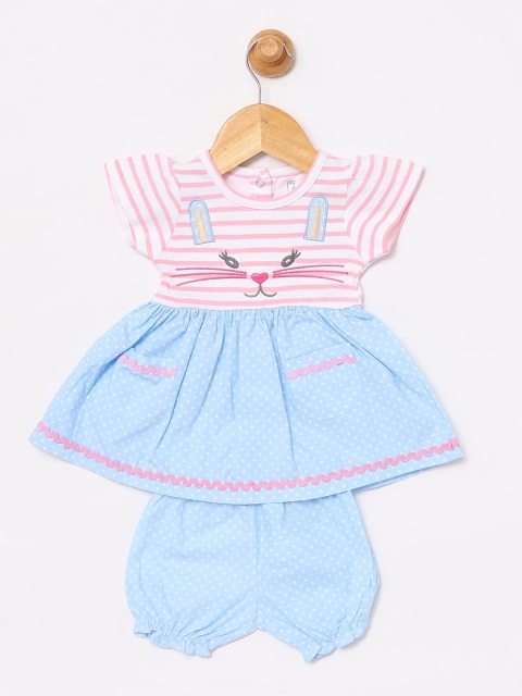 

BABY GO Girls Blue Striped Fit and Flare Dress
