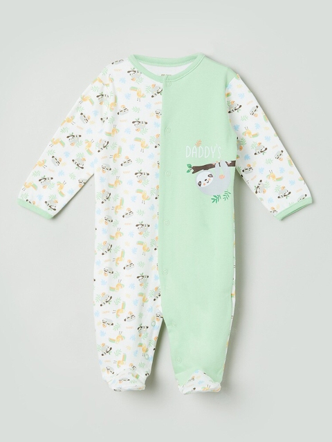 

max Boys Infant Boys White & Green Printed Sleepsuit