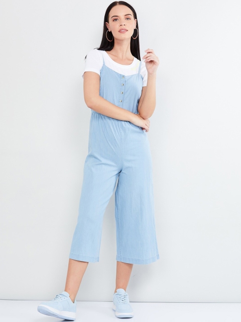 

max Women Blue & White Solid Two-Piece Jumpsuit