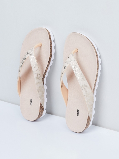 

max Women Gold-Toned Printed Thong Flip-Flops