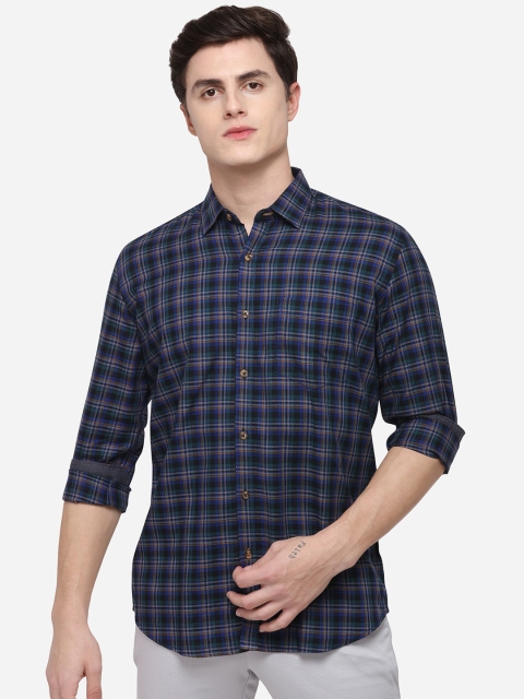 

JADE BLUE Men Blue Tailored Fit Checked Casual Shirt