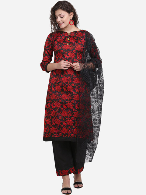

DIVASTRI Red & Black Art Silk Unstitched Dress Material