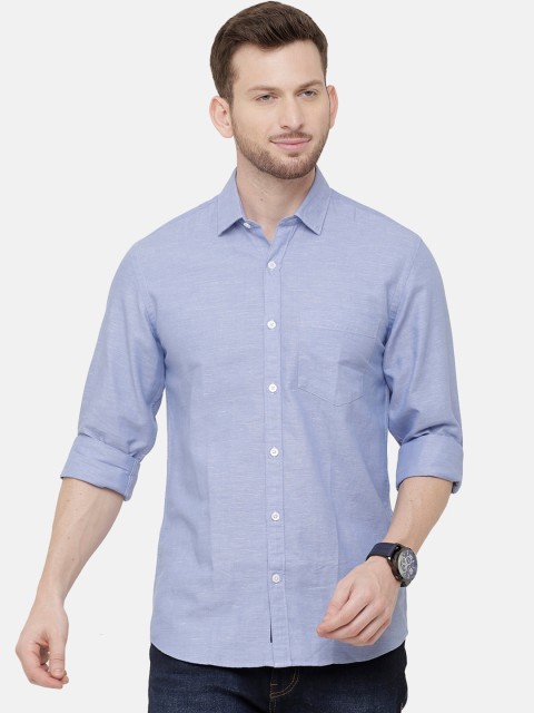 

CAVALLO by Linen Club Men Cotton Linen Blue Regular Fit Solid Casual Shirt
