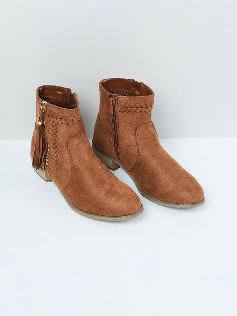 

max Women Tan Brown Solid Mid-Top Flat Boots