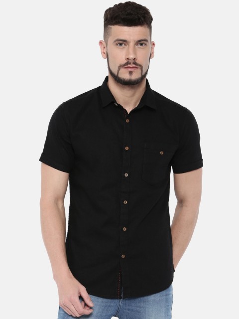 

IMYOUNG Men Black Slim Fit Solid Casual Shirt