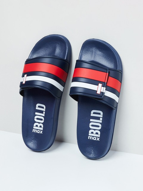 

max Men Navy Blue Striped Sliders