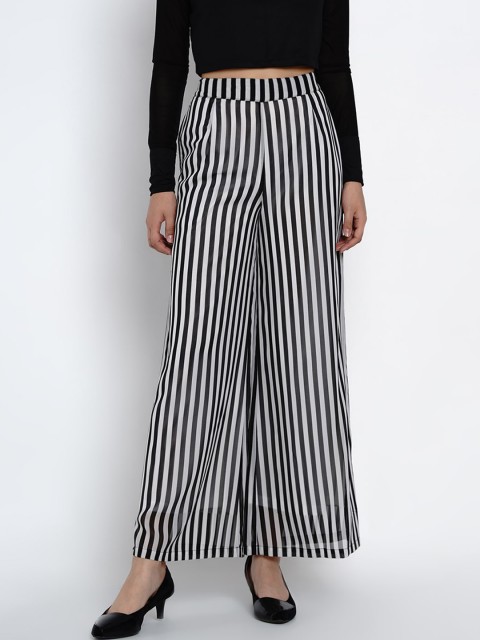 

Texco Women Black & Off-White Striped Wide Leg Palazzos
