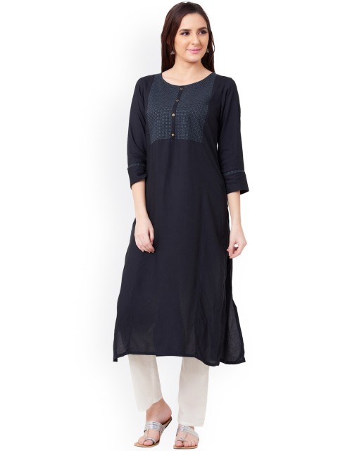 

IMARA Women Black Yoke Design Straight Kurta
