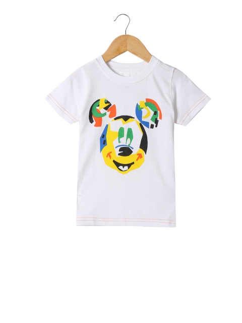 

Colt Boys White & Yellow Mickey Mouse Printed Round Neck T-shirt