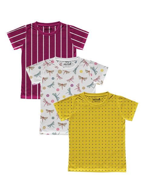 

mezmoda Girls Yellow Printed Round Neck T-shirt