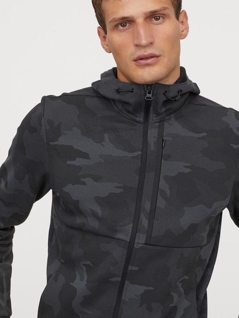 

H&M Men Black Camouflage Track Jacket Regular Fit